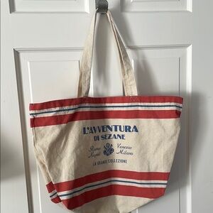 Sézane L'Avventura classic NEW Canvas Tote Bag Red and Blue <3